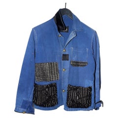 Vintage Distressed Blue Cotton Jacket Black Gold Lurex Tweed