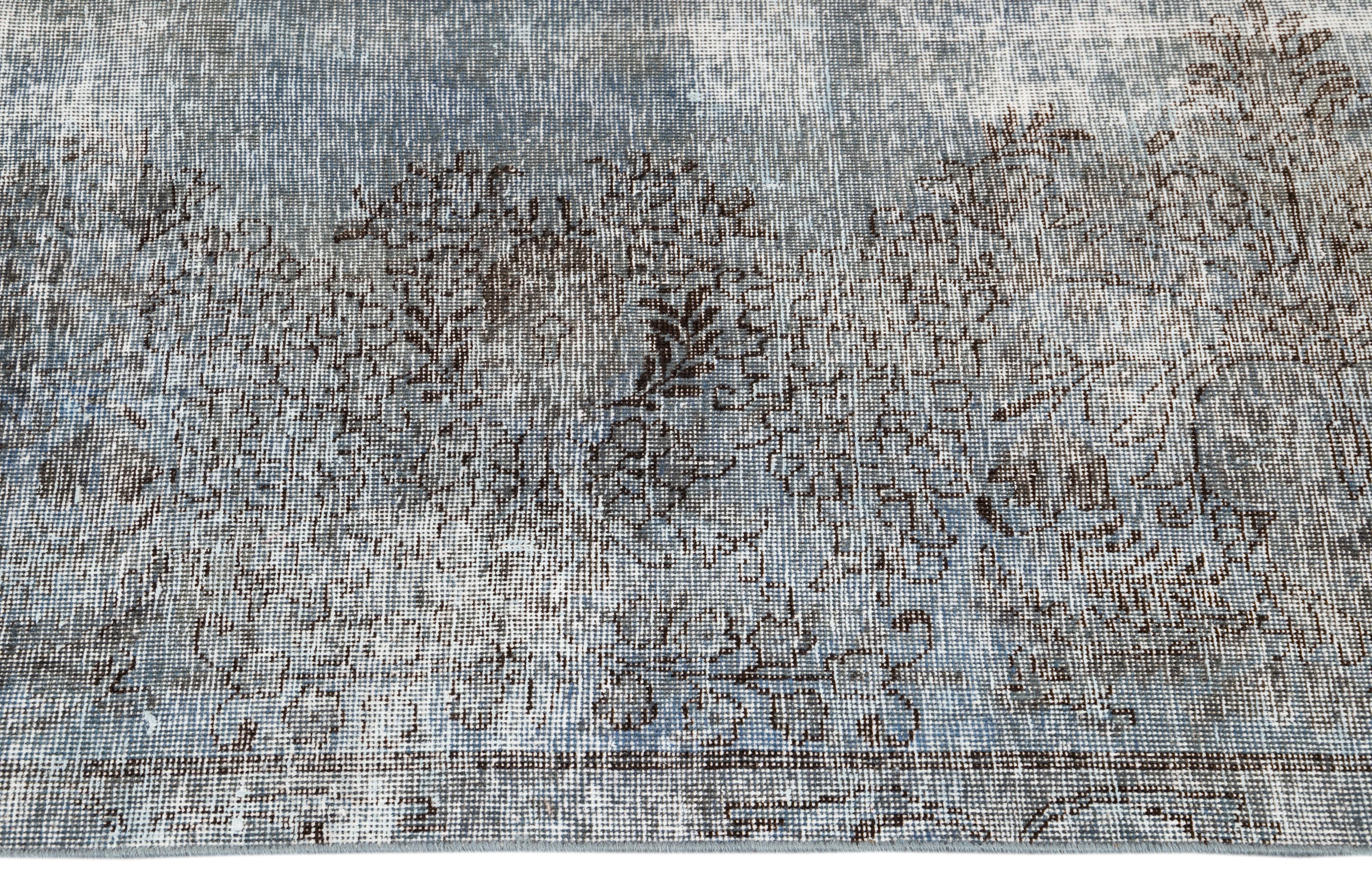 20th Century Vintage Distressed Blue Overdyed Wool Rug For Sale