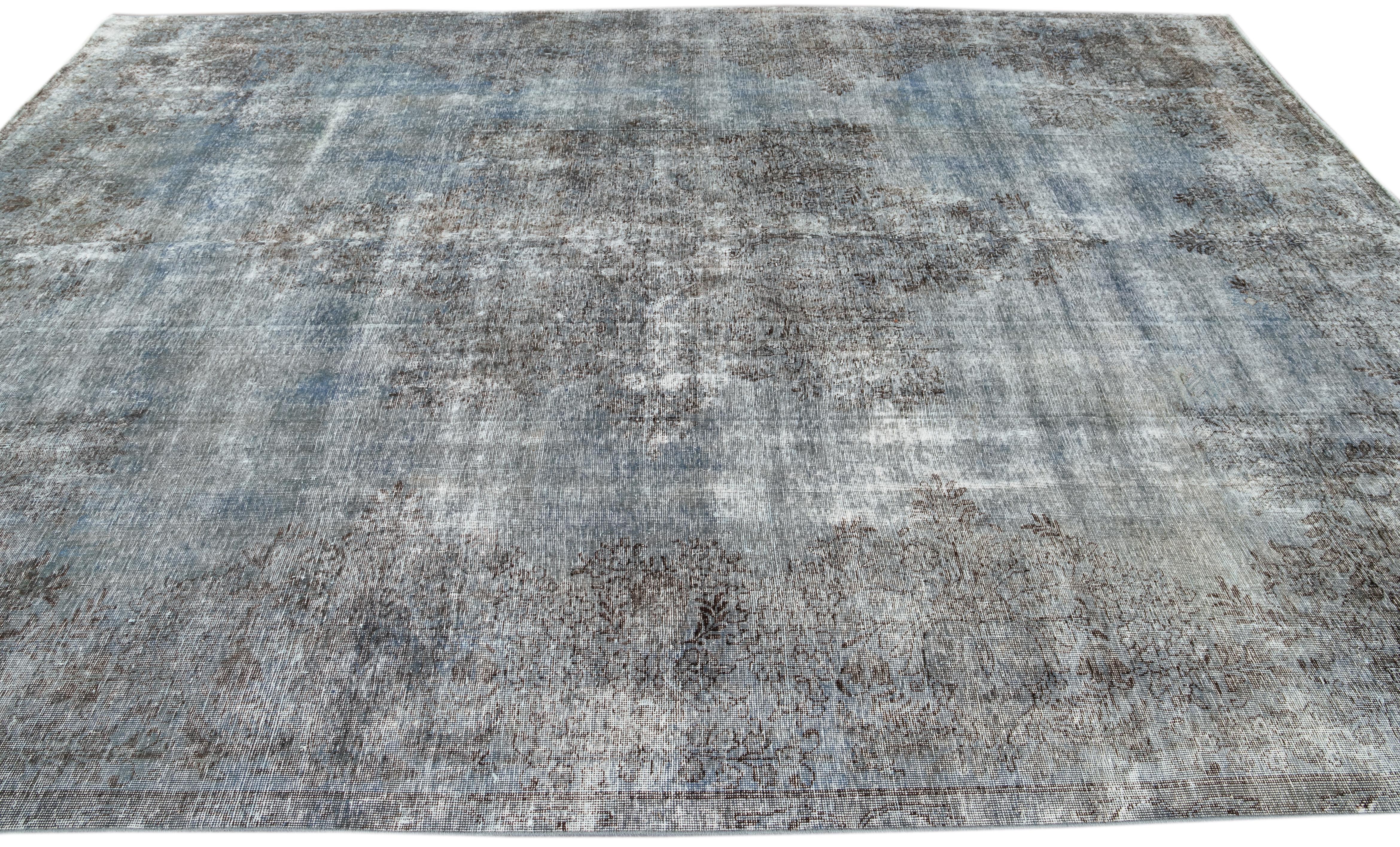 Vintage Distressed Blue Overdyed Wool Rug For Sale 1
