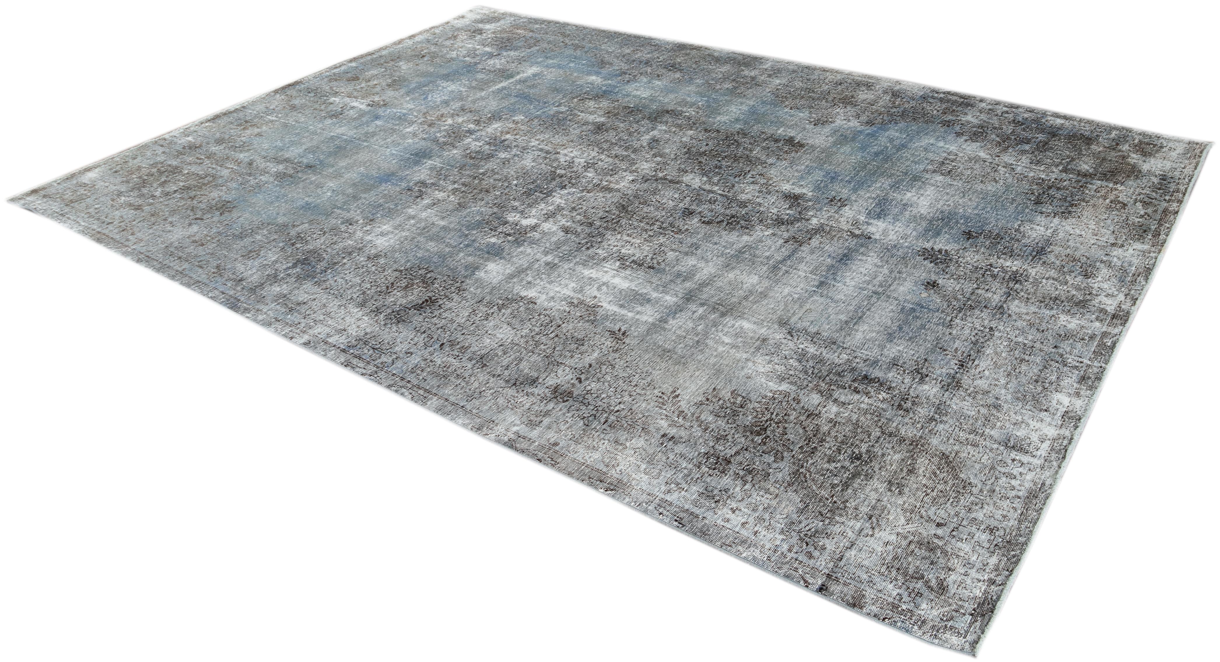 Vintage Distressed Blue Overdyed Wool Rug For Sale 2