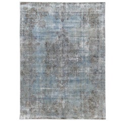 Vintage Distressed Blau gefärbter Wollteppich