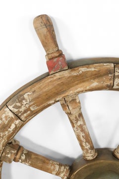 Vintage Distressed Brown and Red Painted Ship's Wheel