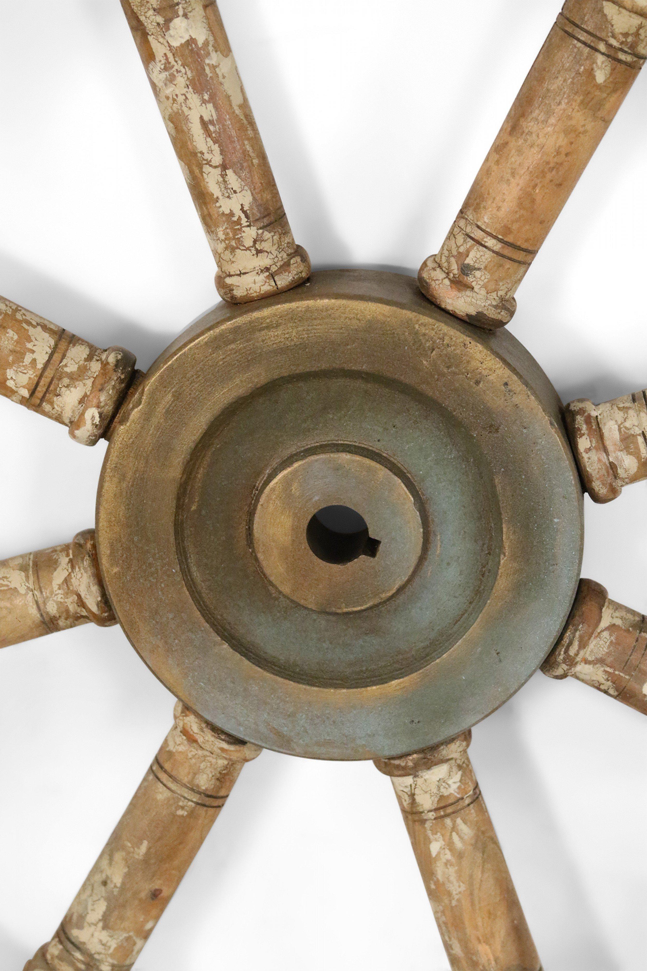 Unknown Vintage Distressed Brown and Red Painted Ship's Wheel For Sale