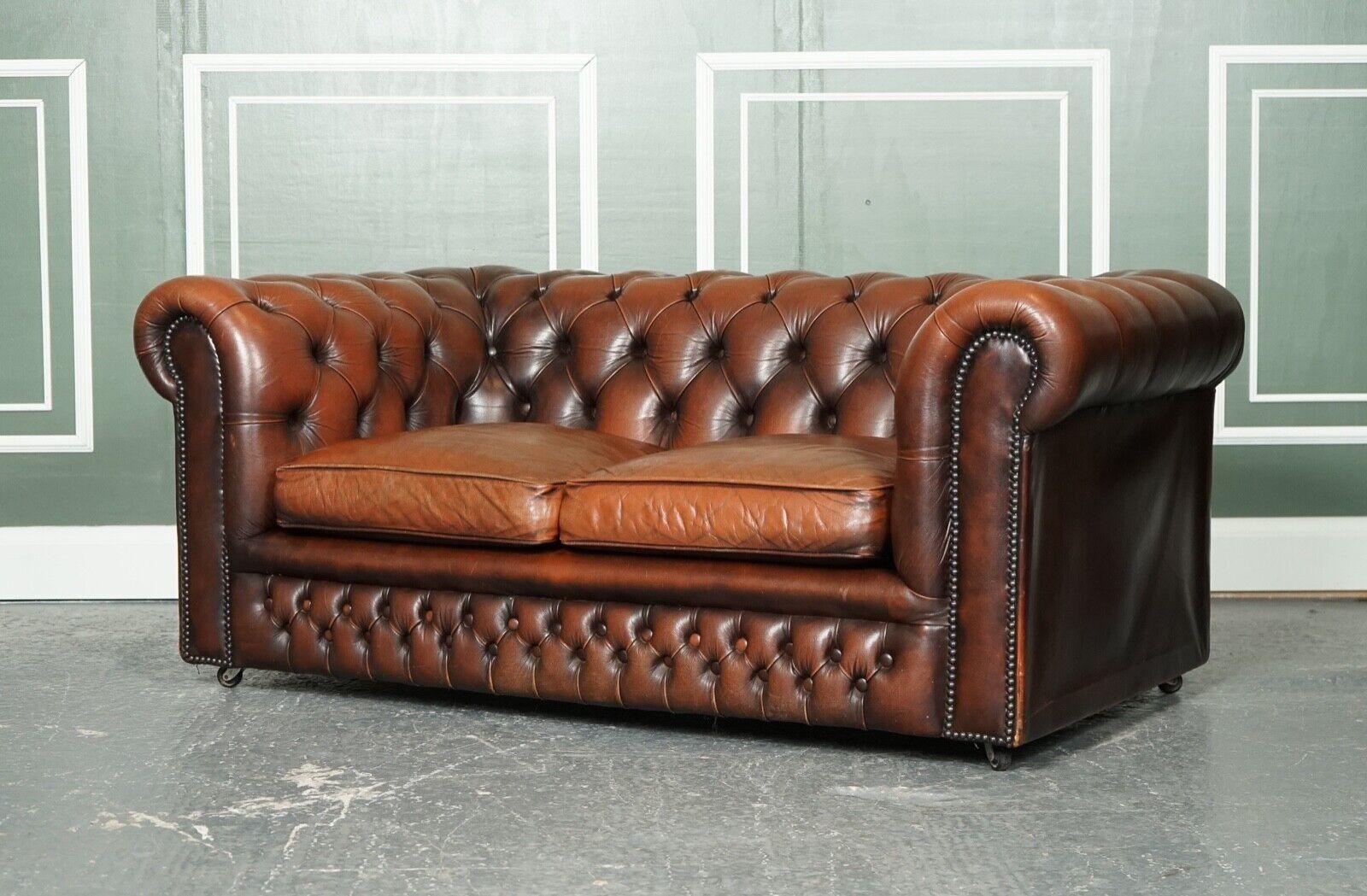 Hand-Crafted Vintage Distressed Brown Leather Chesterfield Gentleman Club Sofa