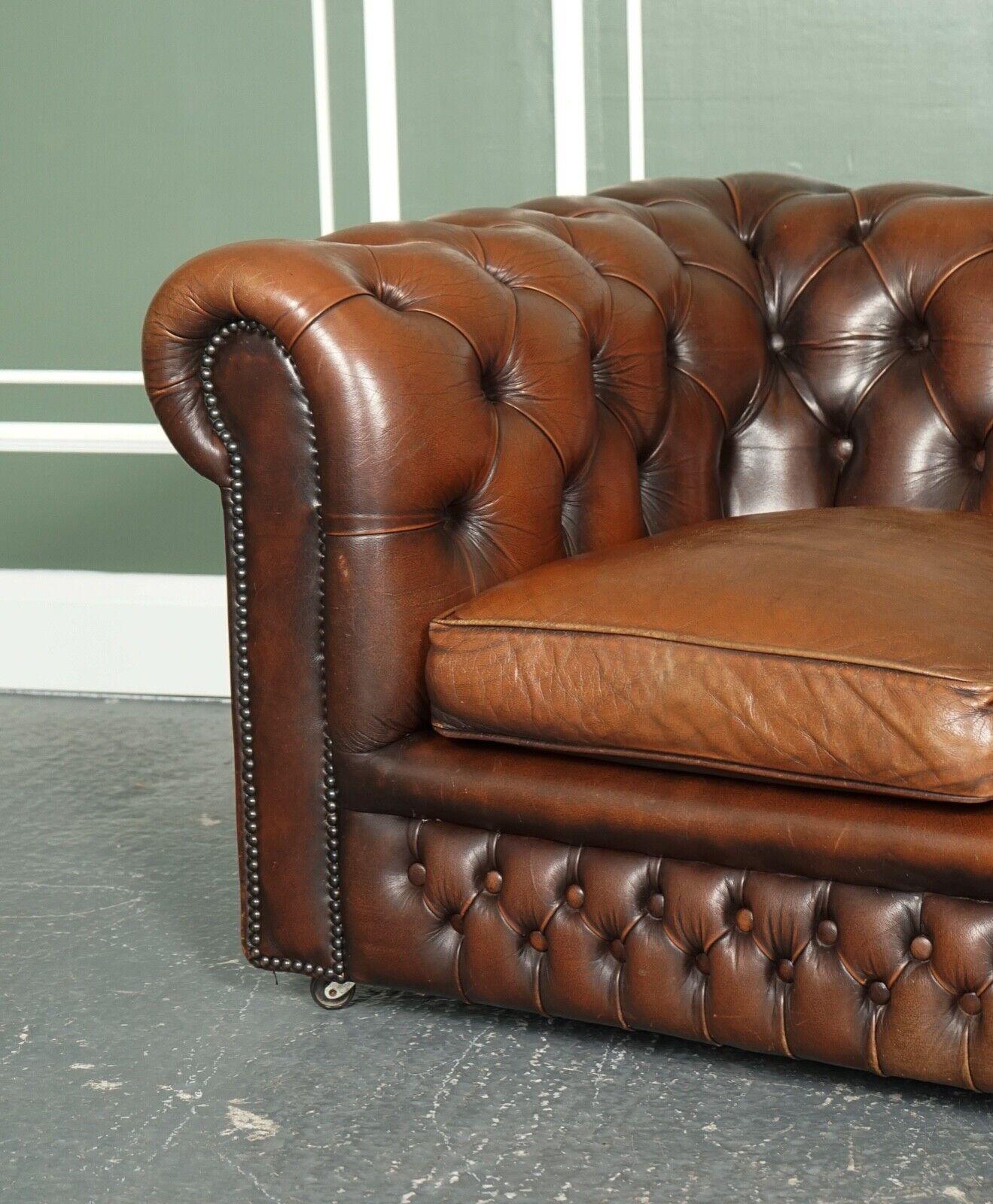 20th Century Vintage Distressed Brown Leather Chesterfield Gentleman Club Sofa