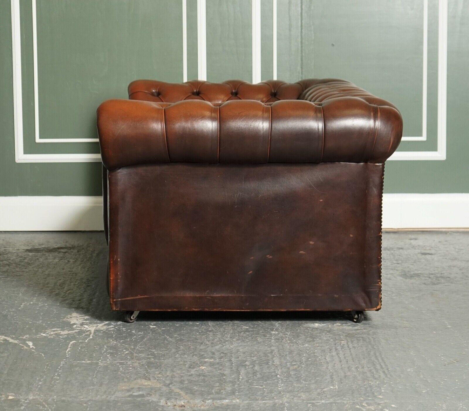 Vintage Distressed Brown Leather Chesterfield Gentleman Club Sofa 2