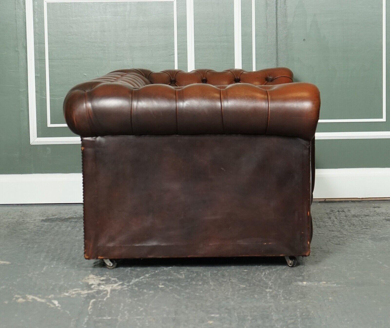 Vintage Distressed Brown Leather Chesterfield Gentleman Club Sofa 3