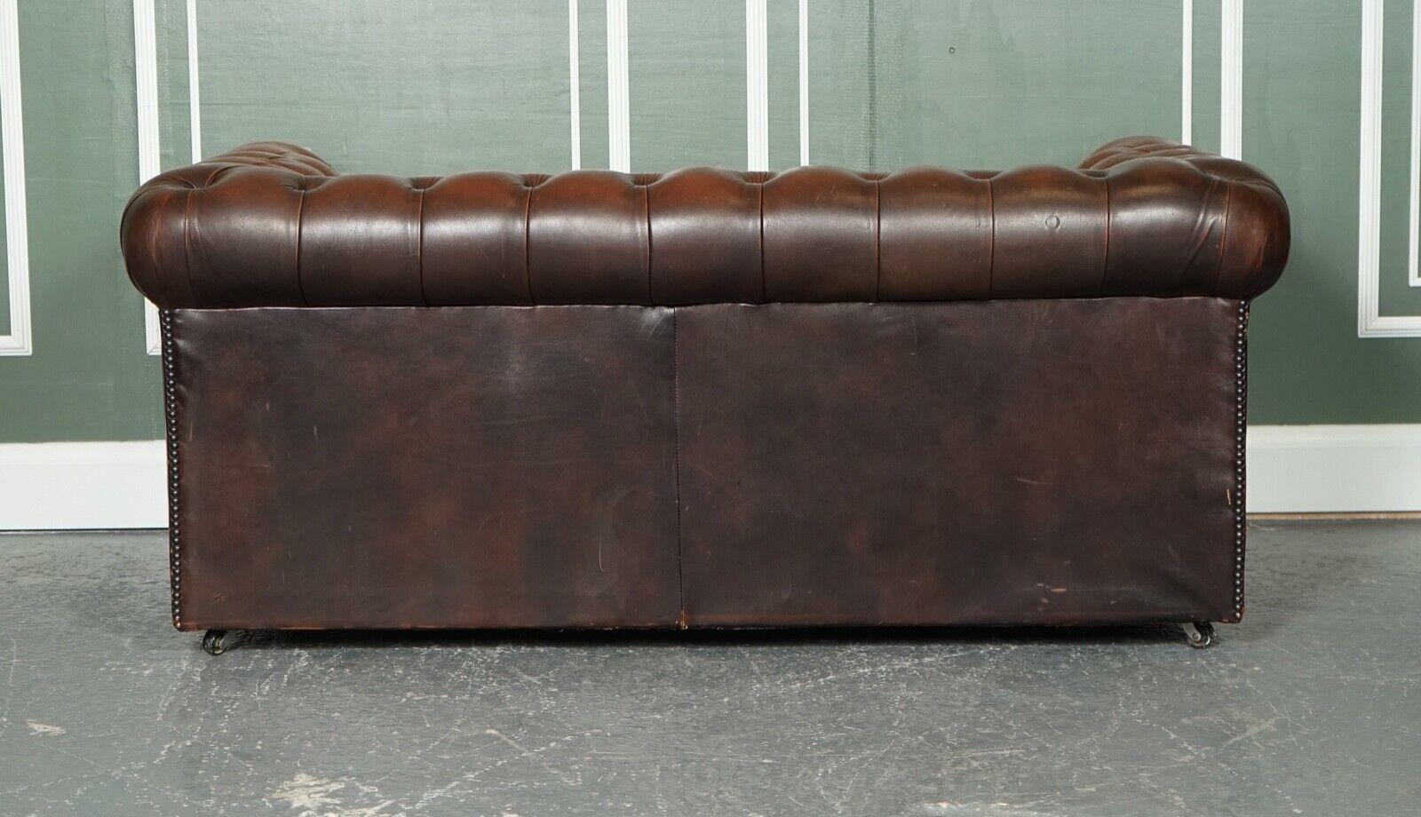 Vintage Distressed Brown Leather Chesterfield Gentleman Club Sofa 4