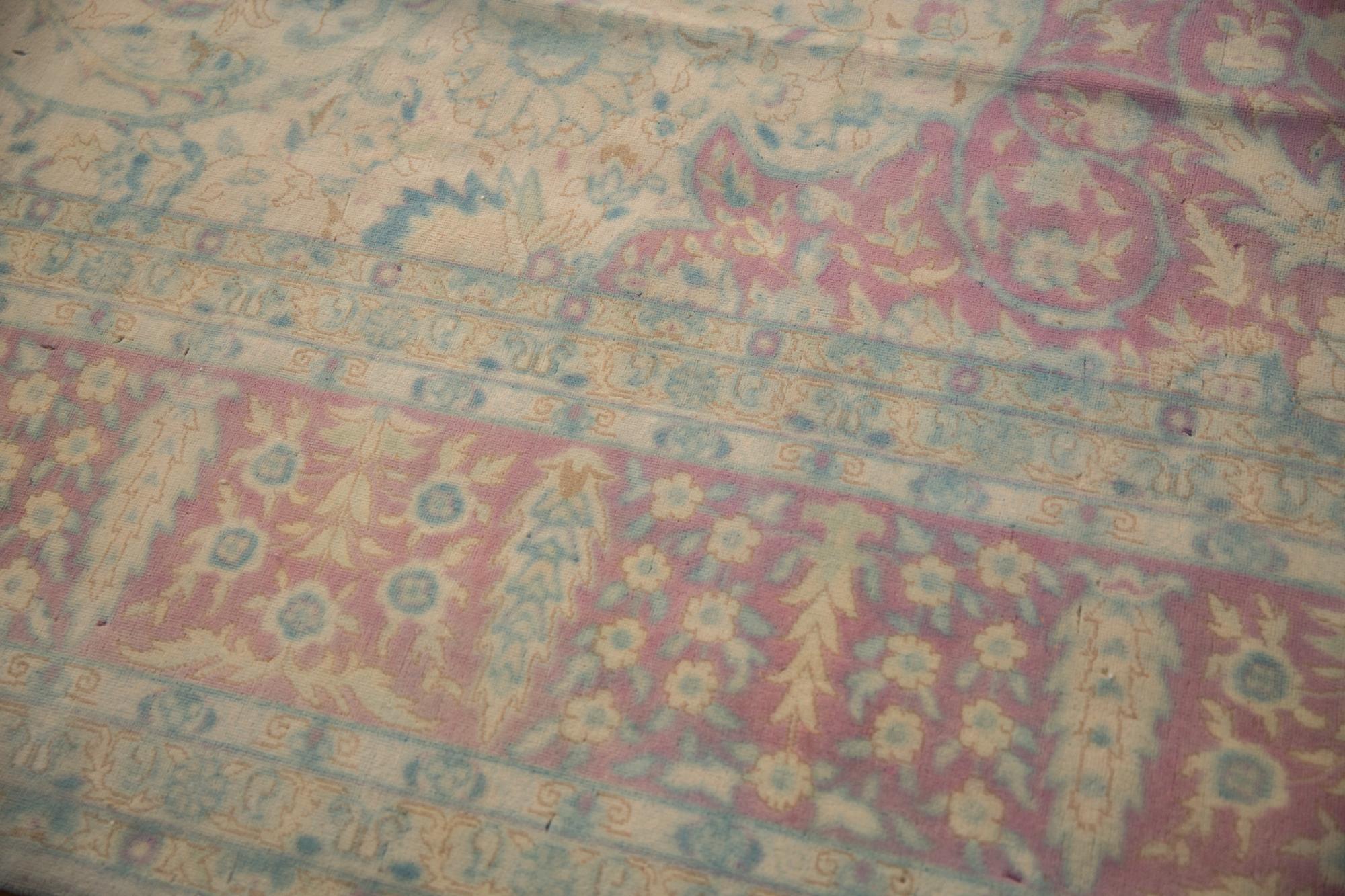 Hand-Knotted Vintage Distressed Bulgarian Kerman Design Carpet For Sale