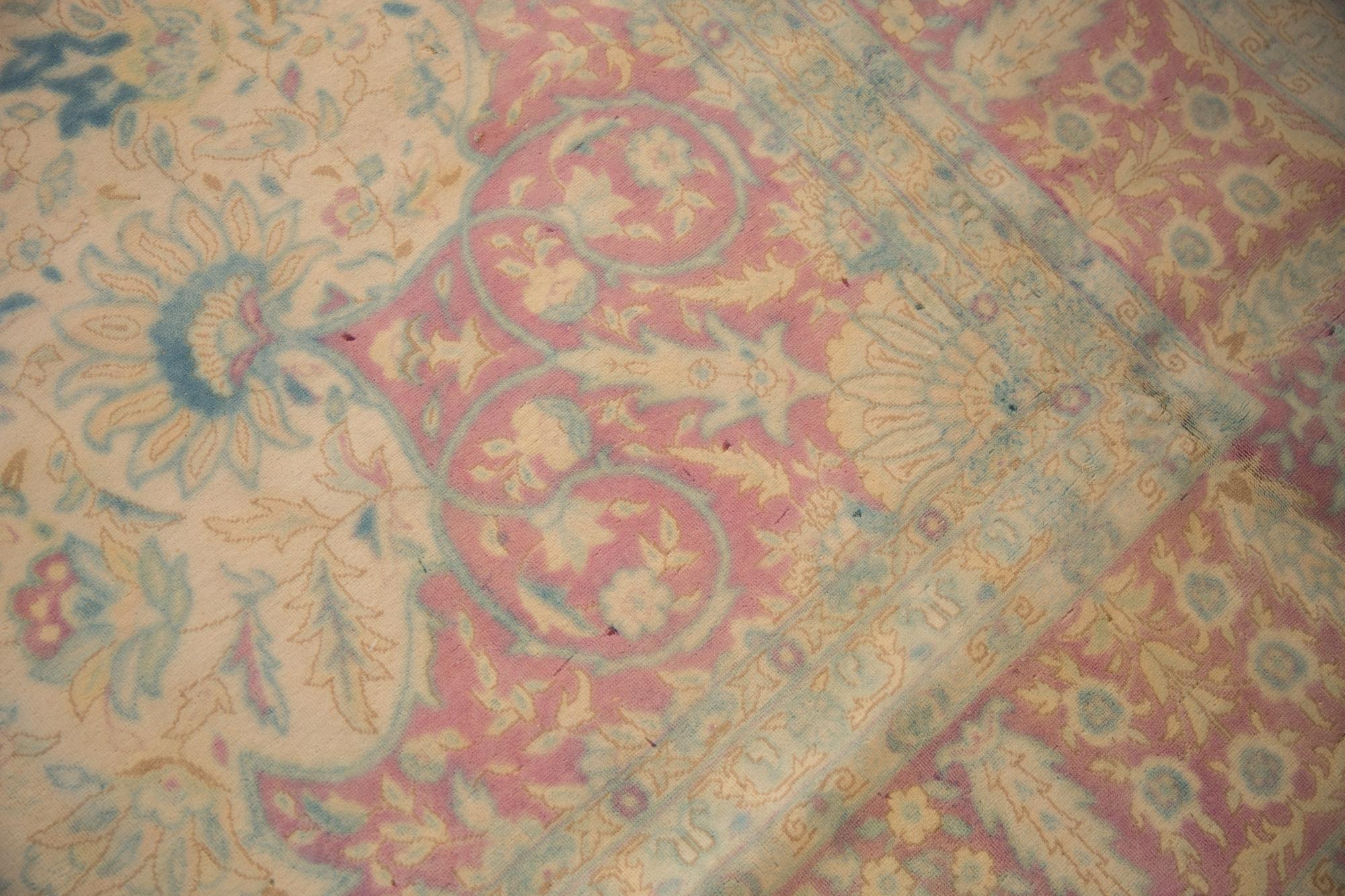 Mid-20th Century Vintage Distressed Bulgarian Kerman Design Carpet For Sale