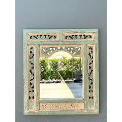Vintage Distressed Carved Wood Mirror