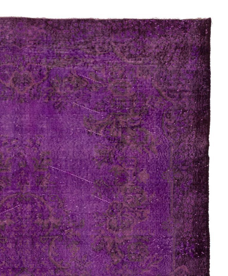 6.2x10 Ft Vintage Handmade Turkish Wool Area Rug Over-dyed in Purple In Good Condition In Philadelphia, PA