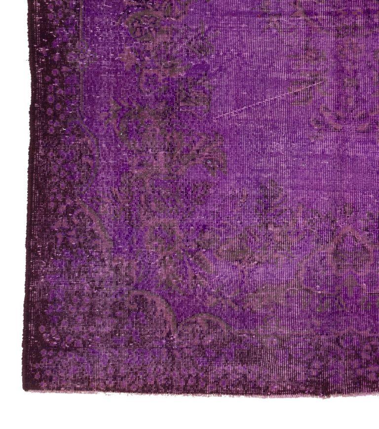 Mid-20th Century 6.2x10 Ft Vintage Handmade Turkish Wool Area Rug Over-dyed in Purple