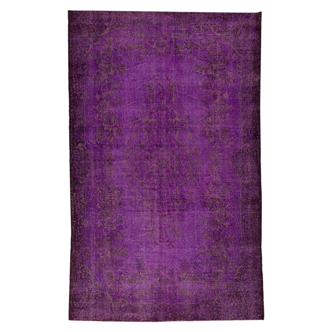 6.2x10 Ft Vintage Handmade Turkish Wool Area Rug Over-dyed in Purple