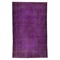 6.2x10 Ft Vintage Handmade Turkish Wool Area Rug Over-dyed in Purple