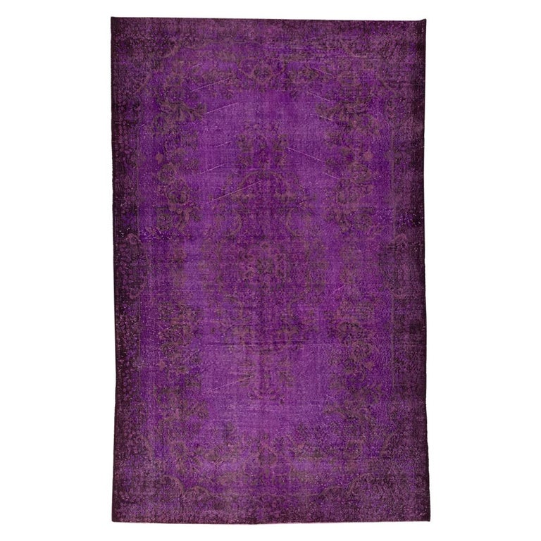 6.2x10 Ft Vintage Handmade Turkish Wool Area Rug Over-dyed in Purple at ...