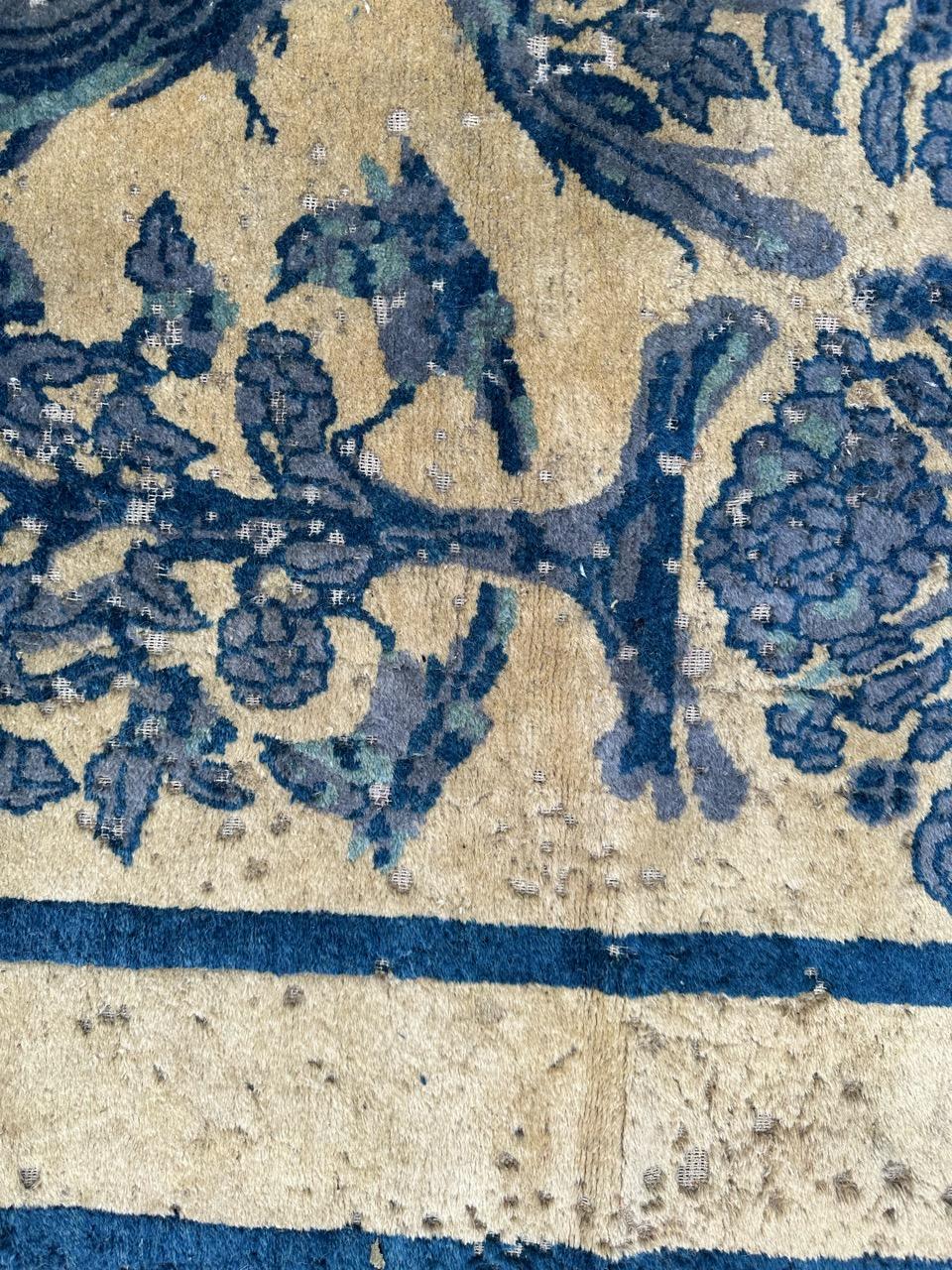 Vintage distressed Chinese art deco rug 5