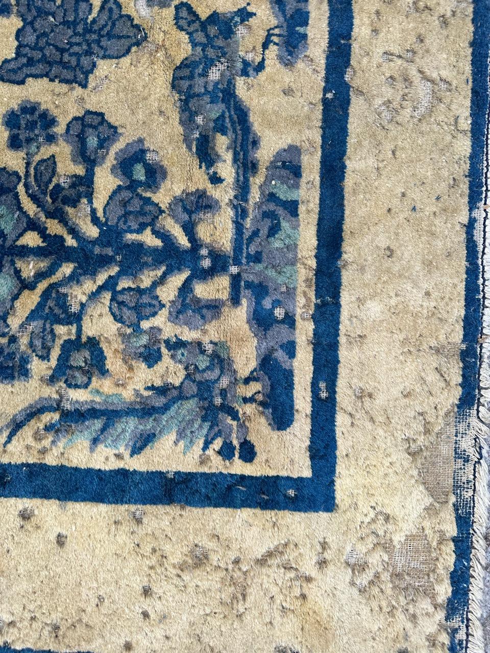 Vintage distressed Chinese art deco rug 6