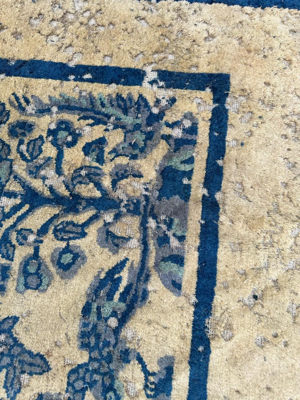 Vintage distressed Chinese art deco rug 8