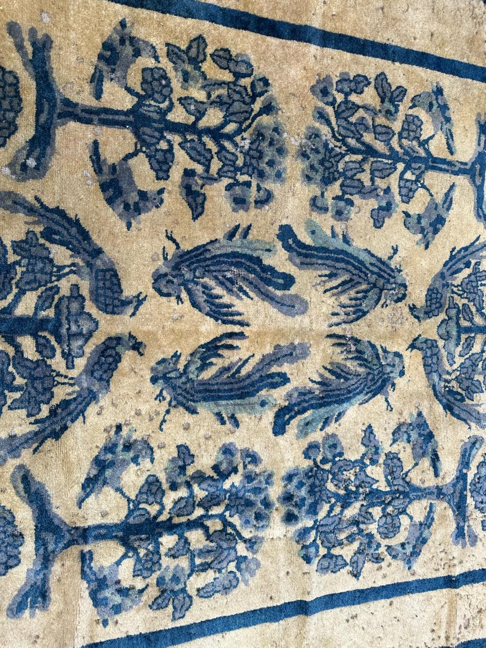 Vintage distressed Chinese art deco rug 10