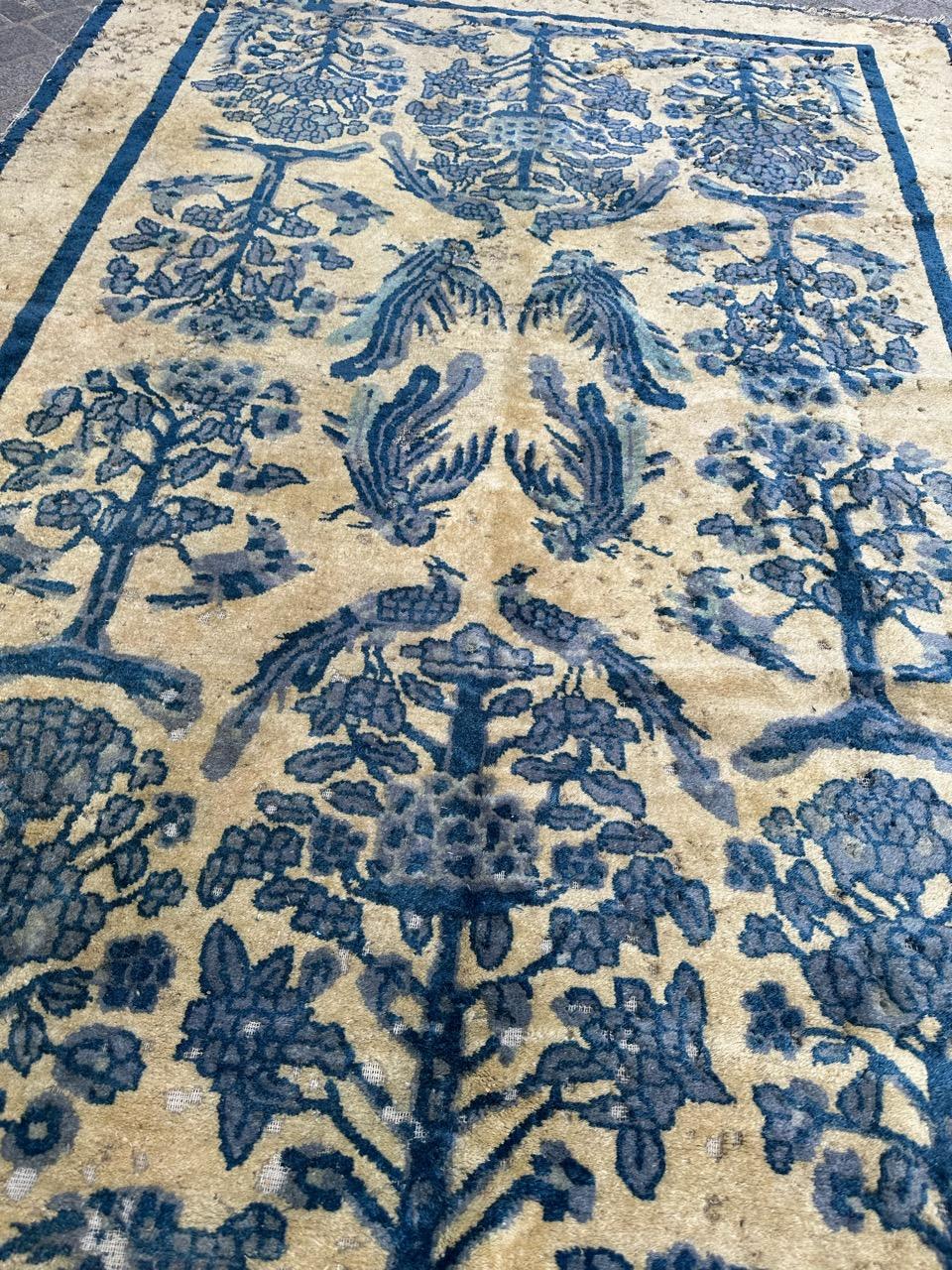 Vintage distressed Chinese art deco rug 13