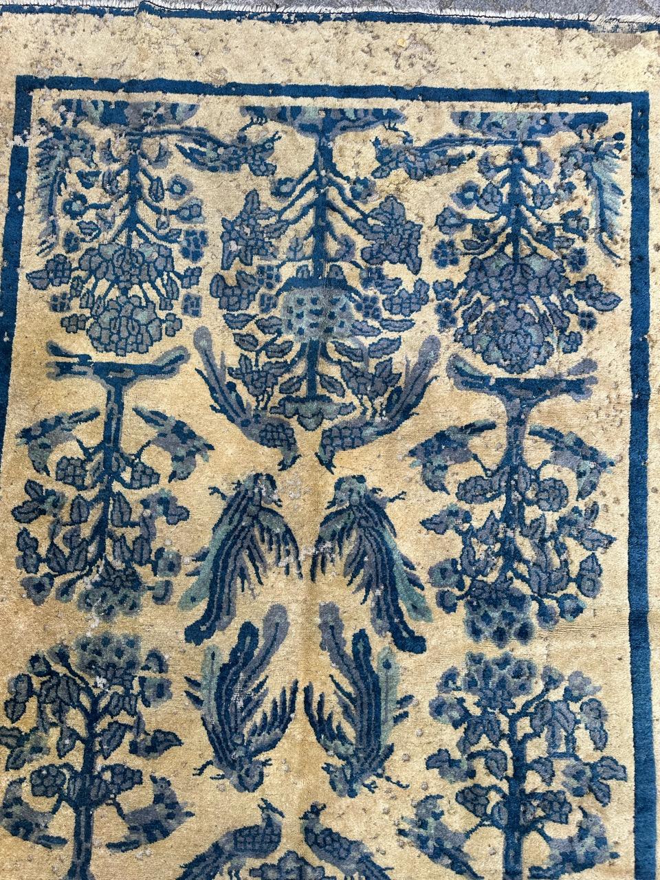Chinoiserie Vintage distressed Chinese art deco rug