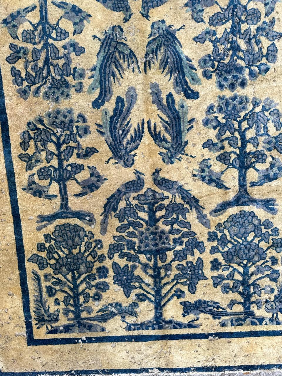 Hand-Knotted Vintage distressed Chinese art deco rug