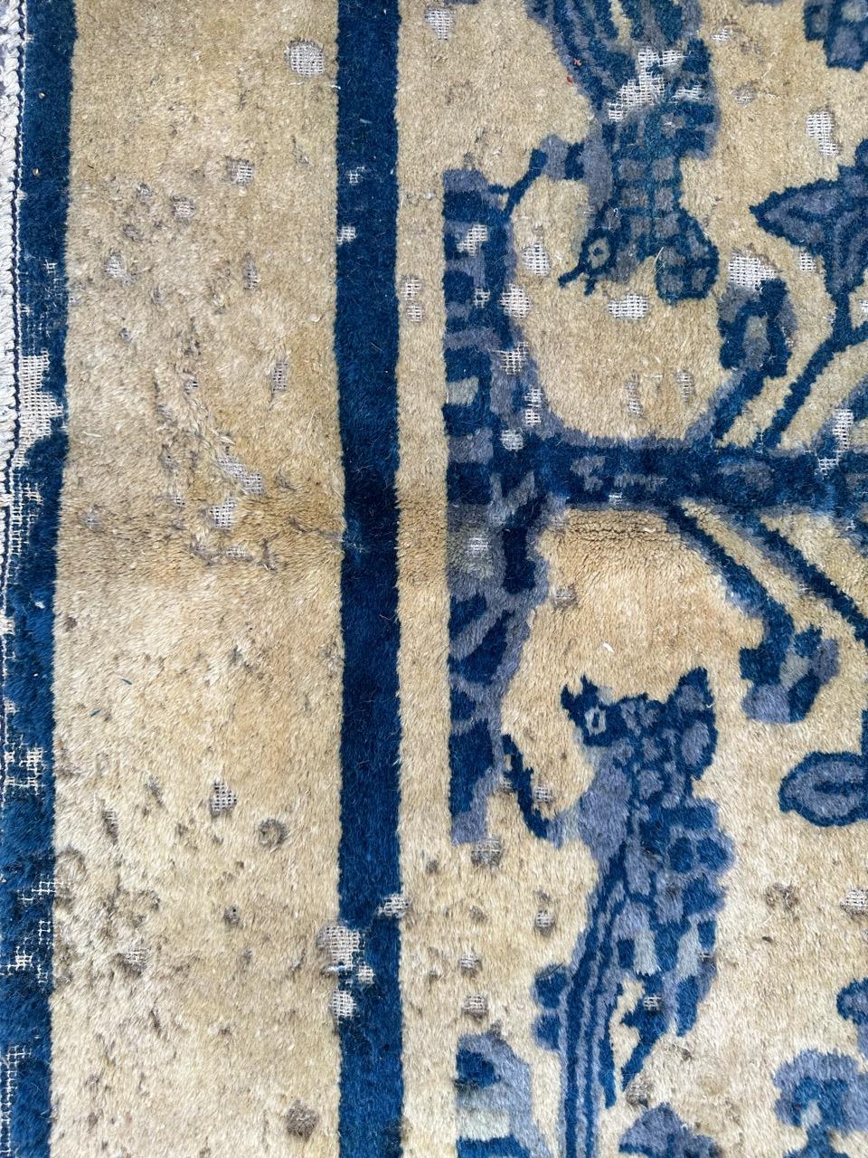 Wool Vintage distressed Chinese art deco rug
