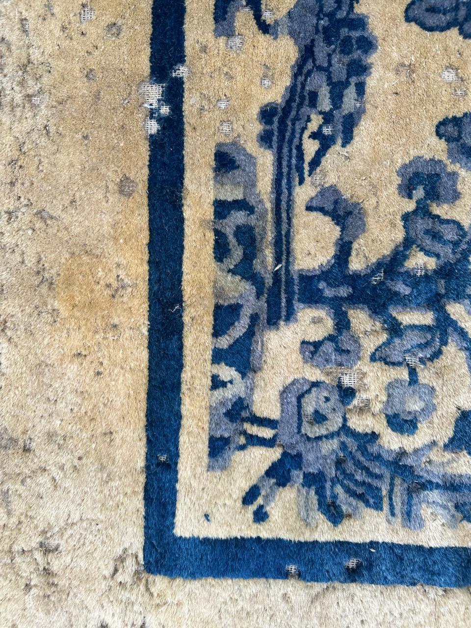 Vintage distressed Chinese art deco rug 1