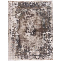 Tappeto persiano Tabriz grigio vintage con segni di usura