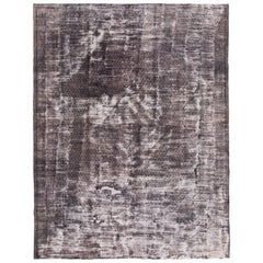 Tappeto persiano Tabriz grigio vintage con segni di usura
