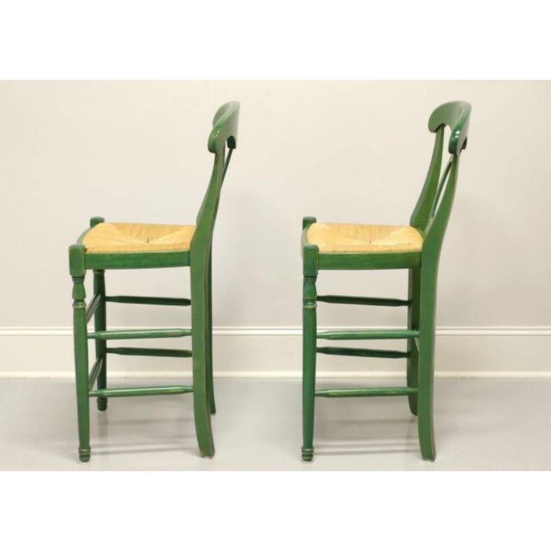 Country Distressed Green Painted Barstools with Rush Seats - Pair