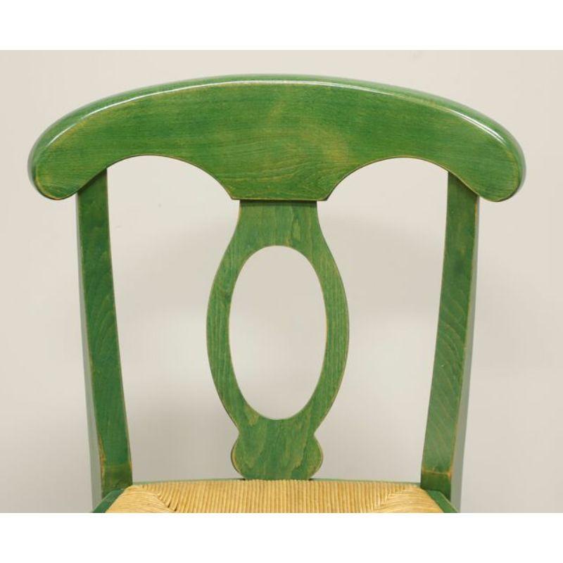 American Distressed Green Painted Barstools with Rush Seats - Pair