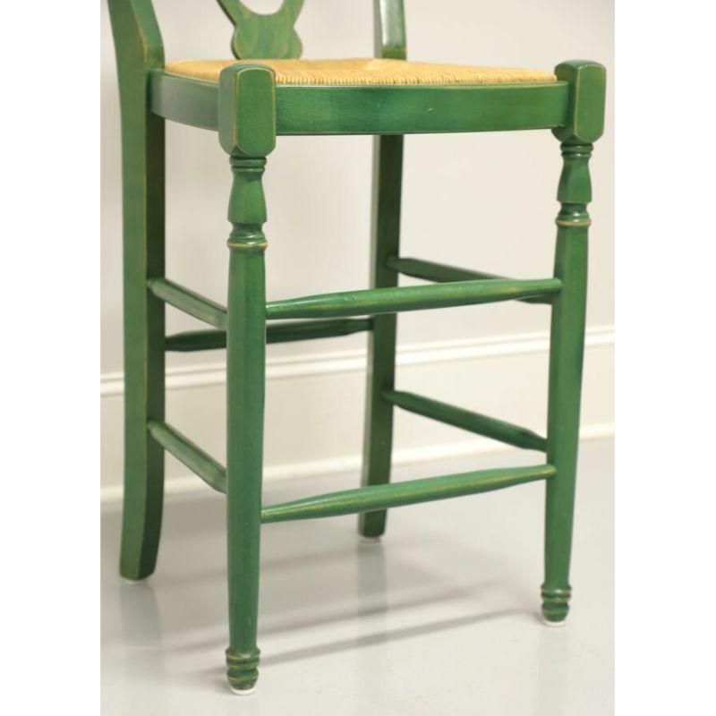 20th Century Distressed Green Painted Barstools with Rush Seats - Pair