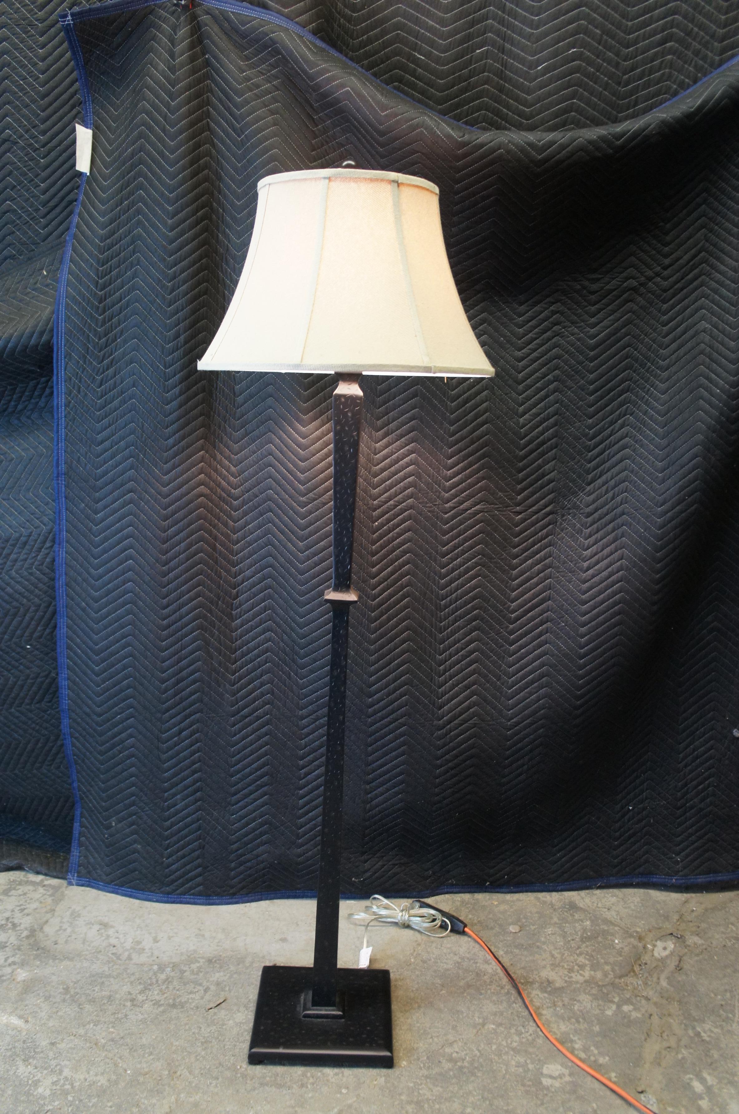 Vintage Distressed Hammered Iron Black Modern Floor Lamp & Shade For Sale 6