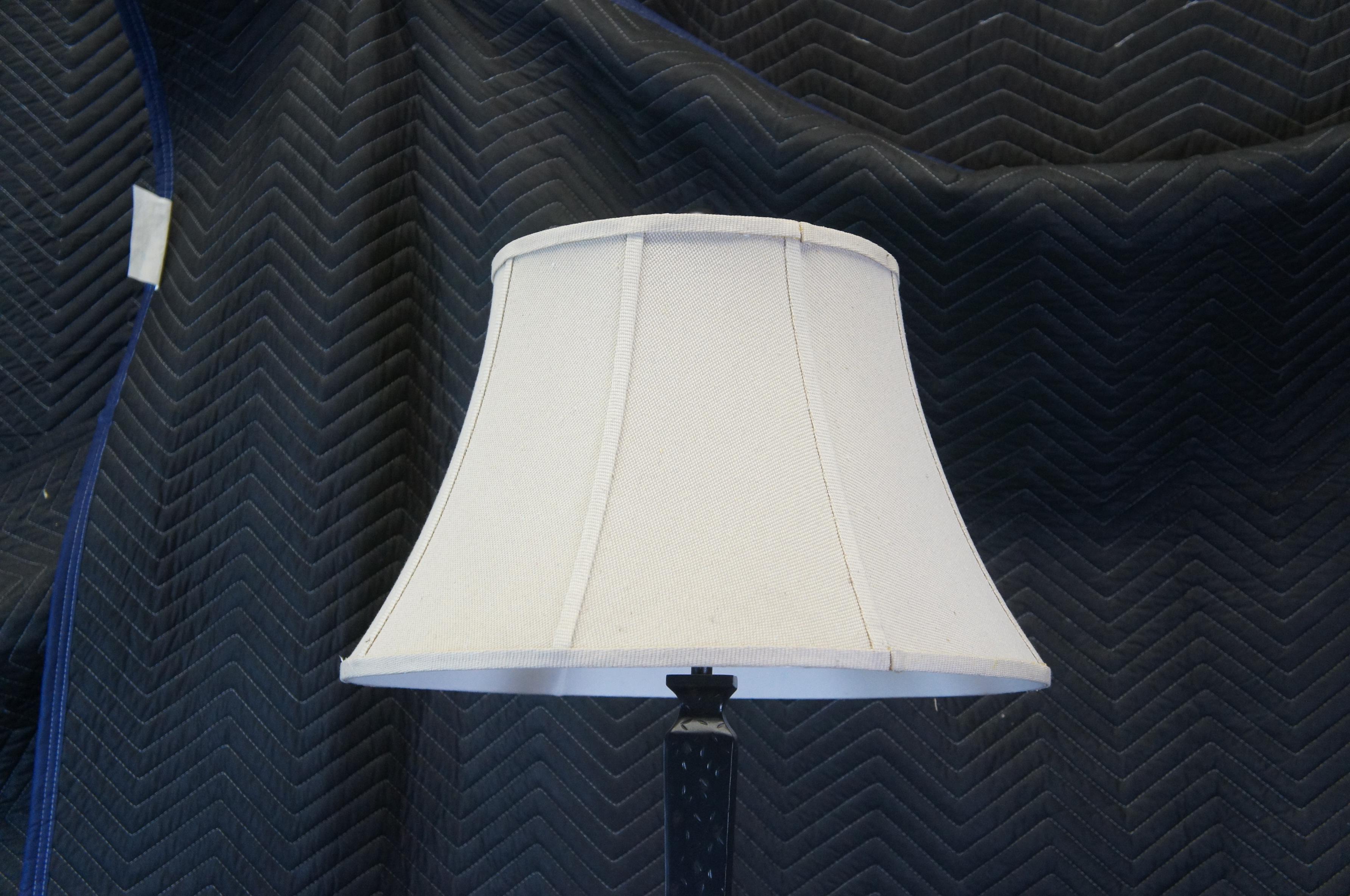 Vintage Distressed Hammered Iron Black Modern Floor Lamp & Shade For Sale 4