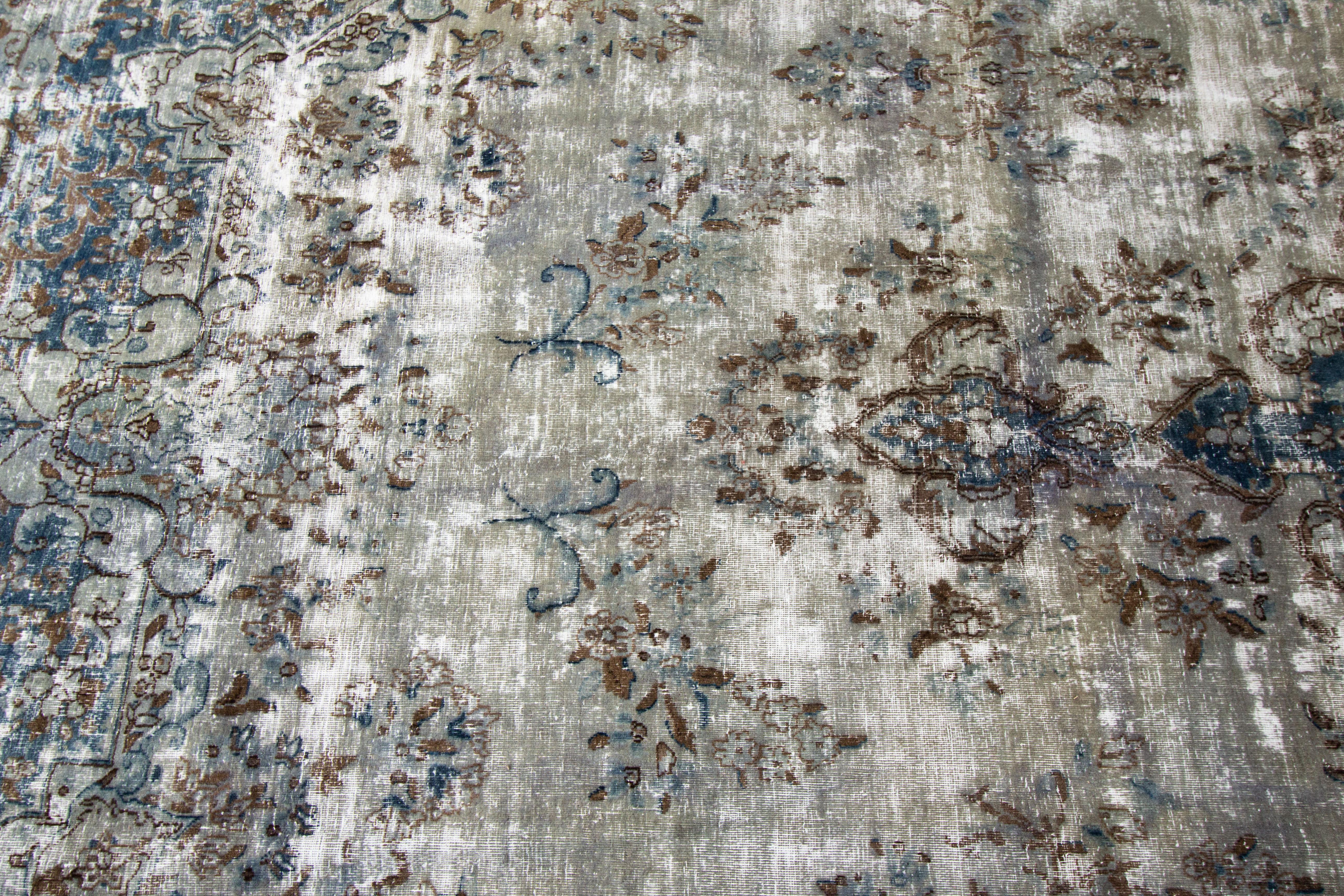 Vintage Distressed Hand-Knotted Wool Rug For Sale 5