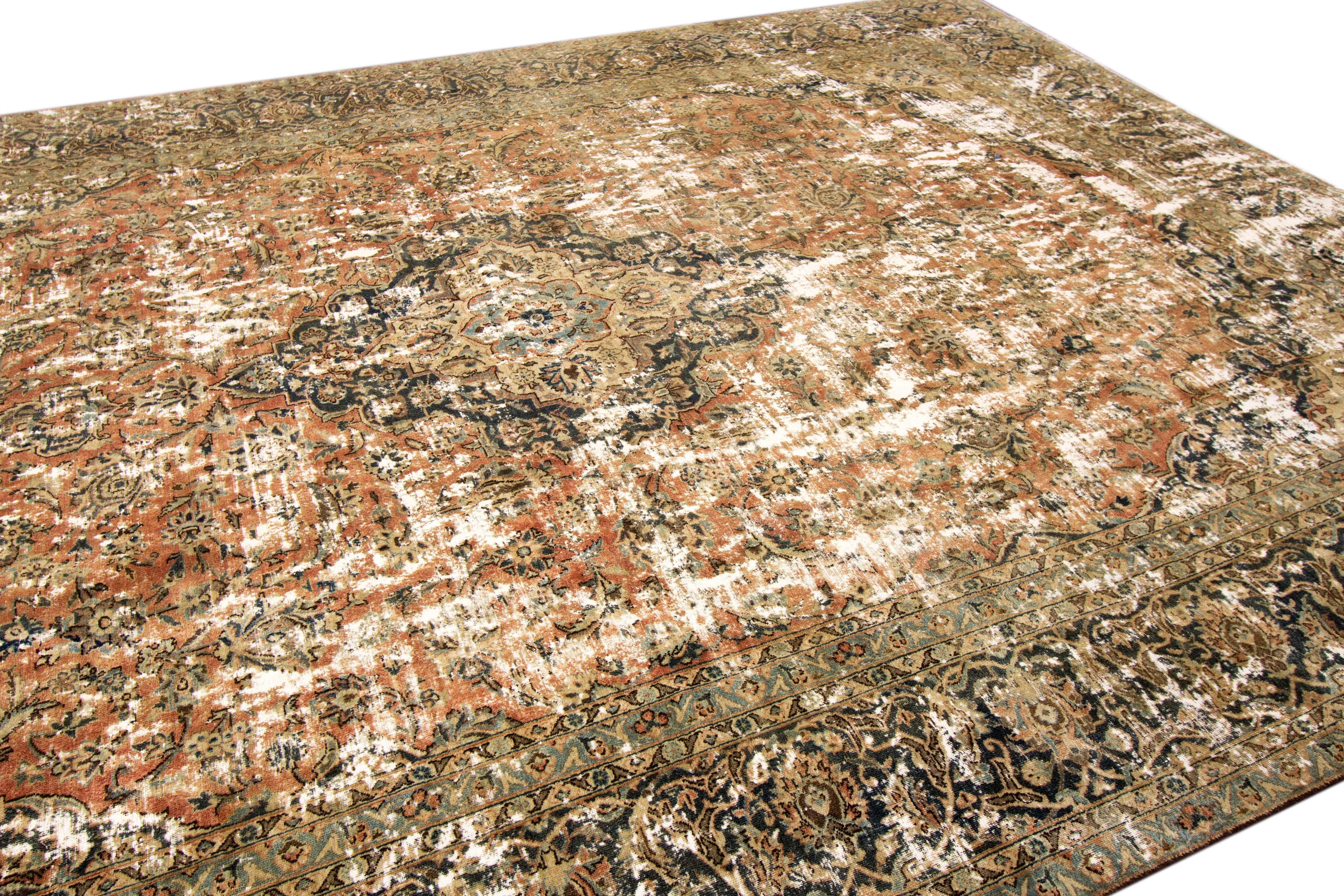 Vintage Distressed Hand Knotted Wool Rug For Sale 4