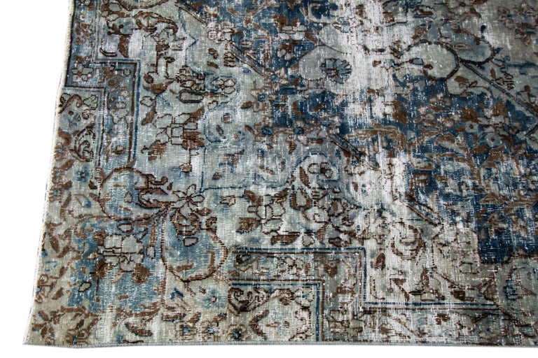 Vintage Distressed Hand-Knotted Wool Rug For Sale at 1stDibs