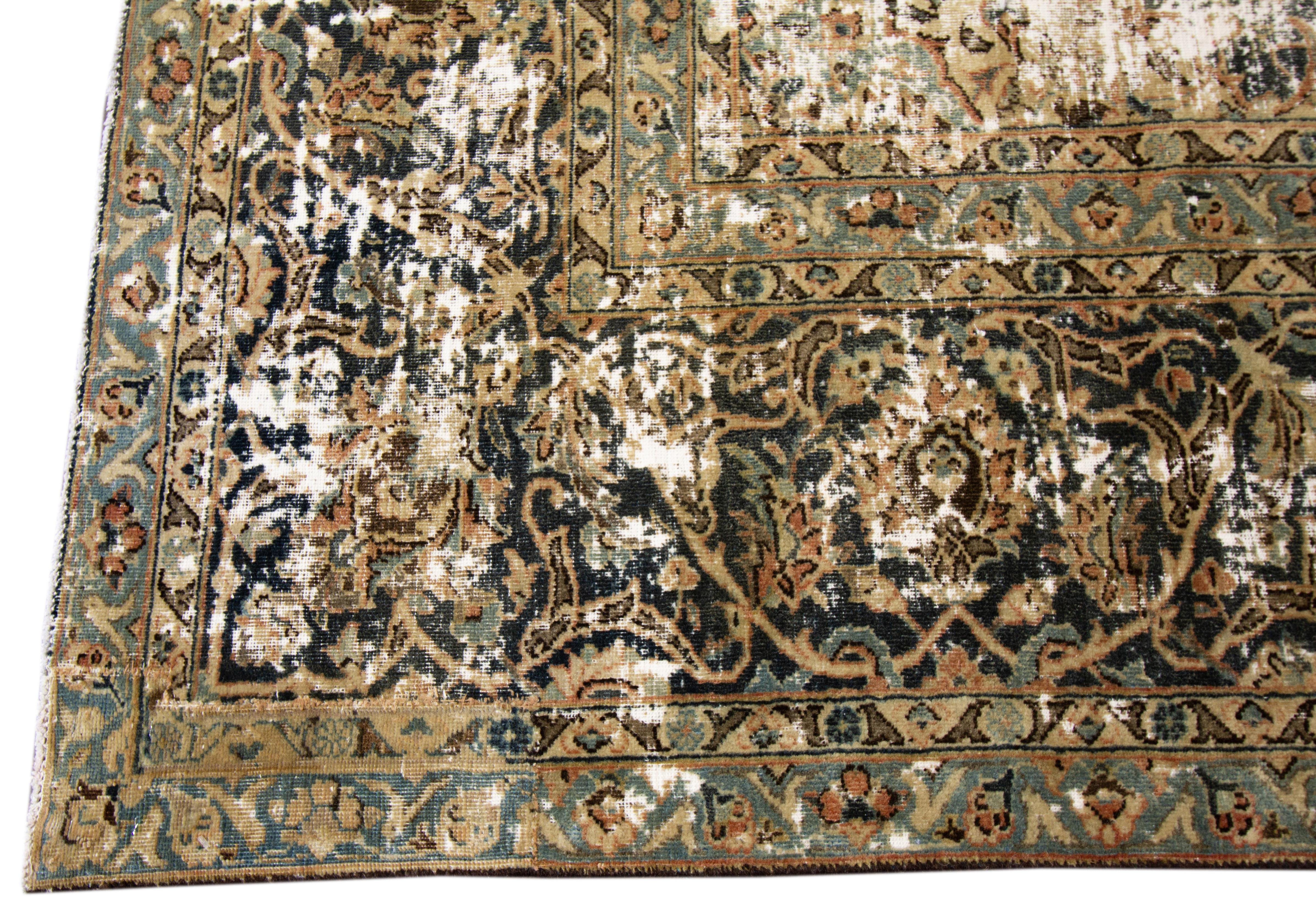 Hand-Knotted Vintage Distressed Hand Knotted Wool Rug For Sale
