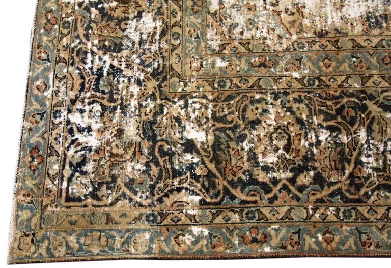Vintage Distressed Hand Knotted Wool Rug For Sale at 1stDibs