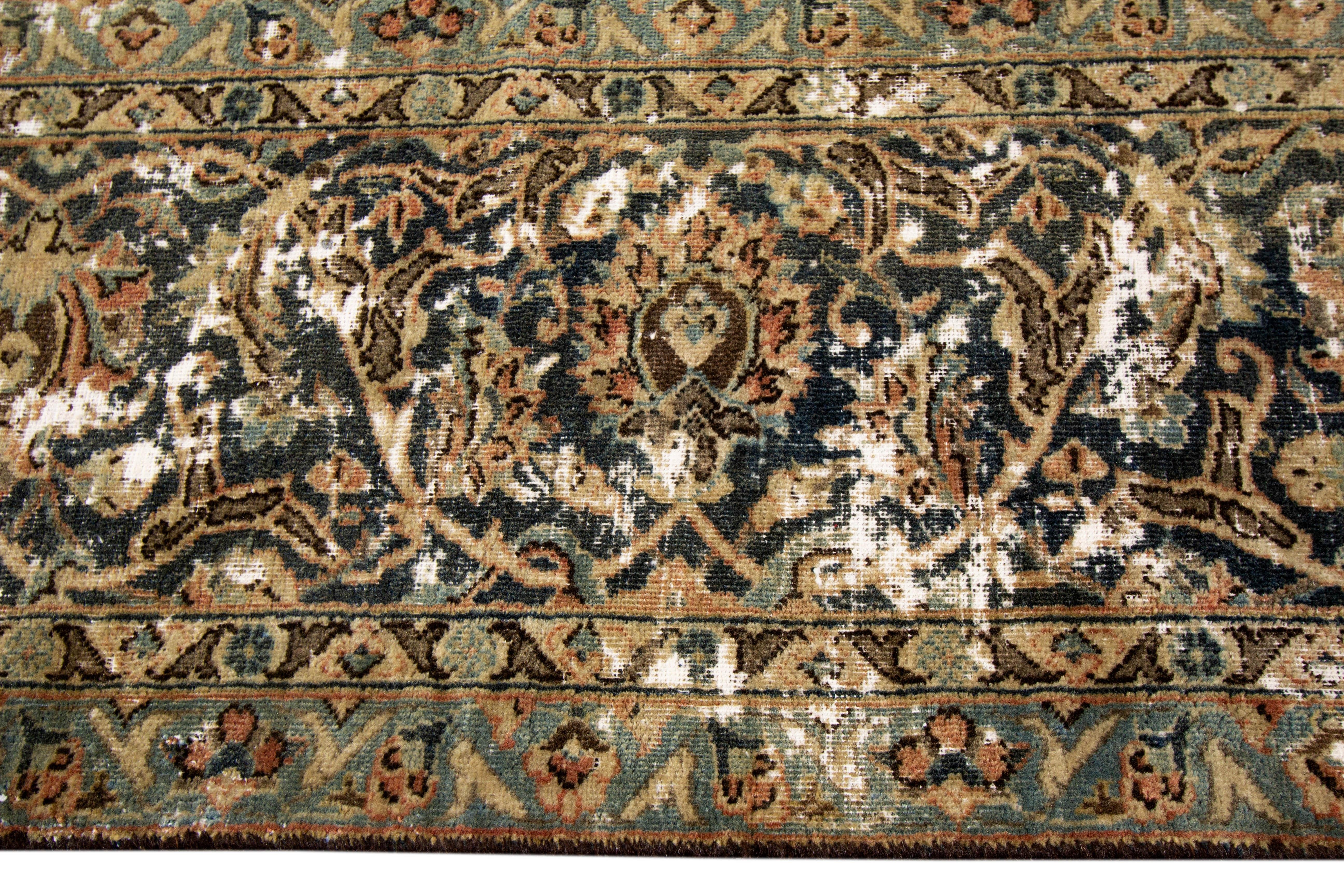 Vintage Distressed Hand Knotted Wool Rug In Good Condition For Sale In Norwalk, CT
