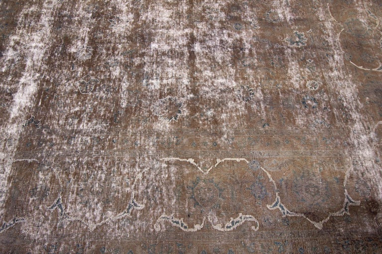 Vintage Distressed Hand Knotted Wool Rug For Sale at 1stDibs