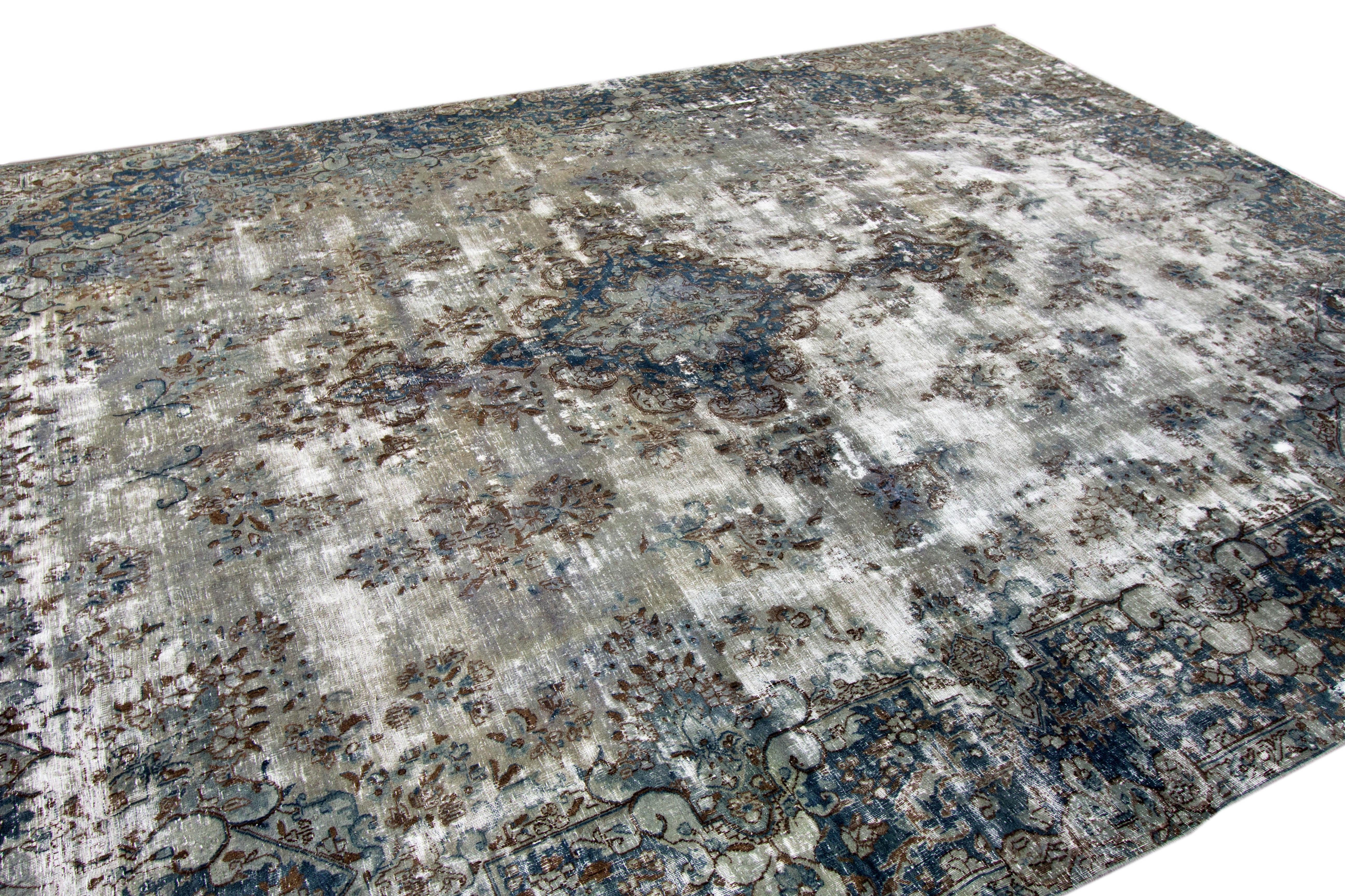 Vintage Distressed Hand-Knotted Wool Rug For Sale 1