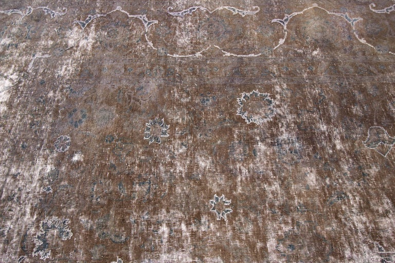 Vintage Distressed Hand Knotted Wool Rug For Sale at 1stDibs