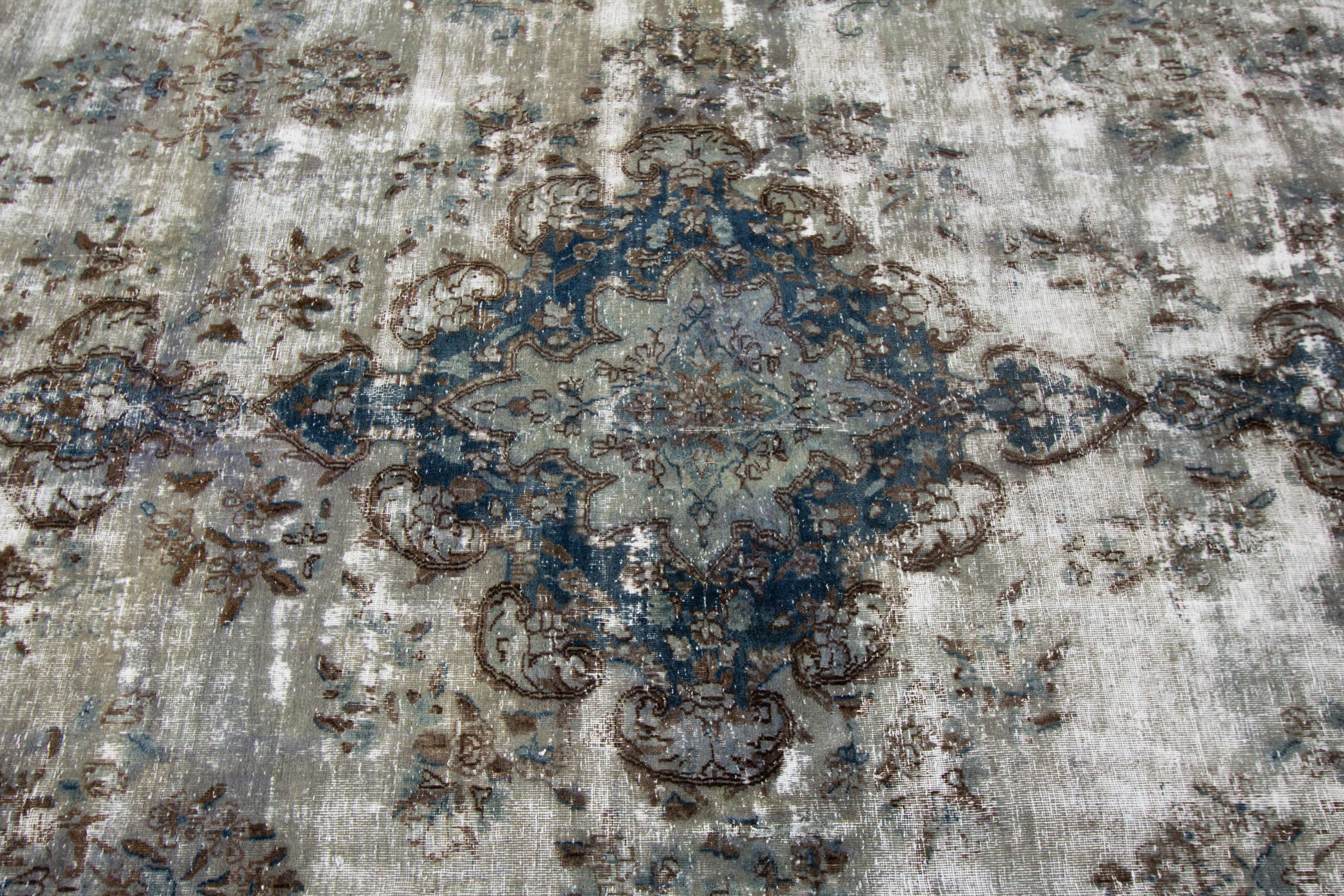 Vintage Distressed Hand-Knotted Wool Rug For Sale 2