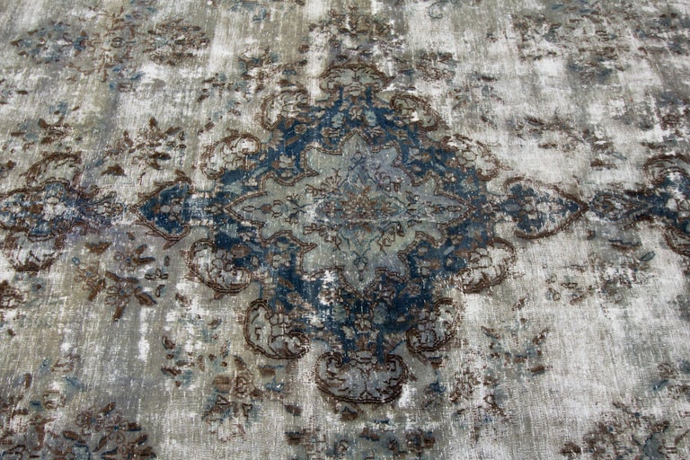 Vintage Distressed Hand-Knotted Wool Rug For Sale at 1stDibs