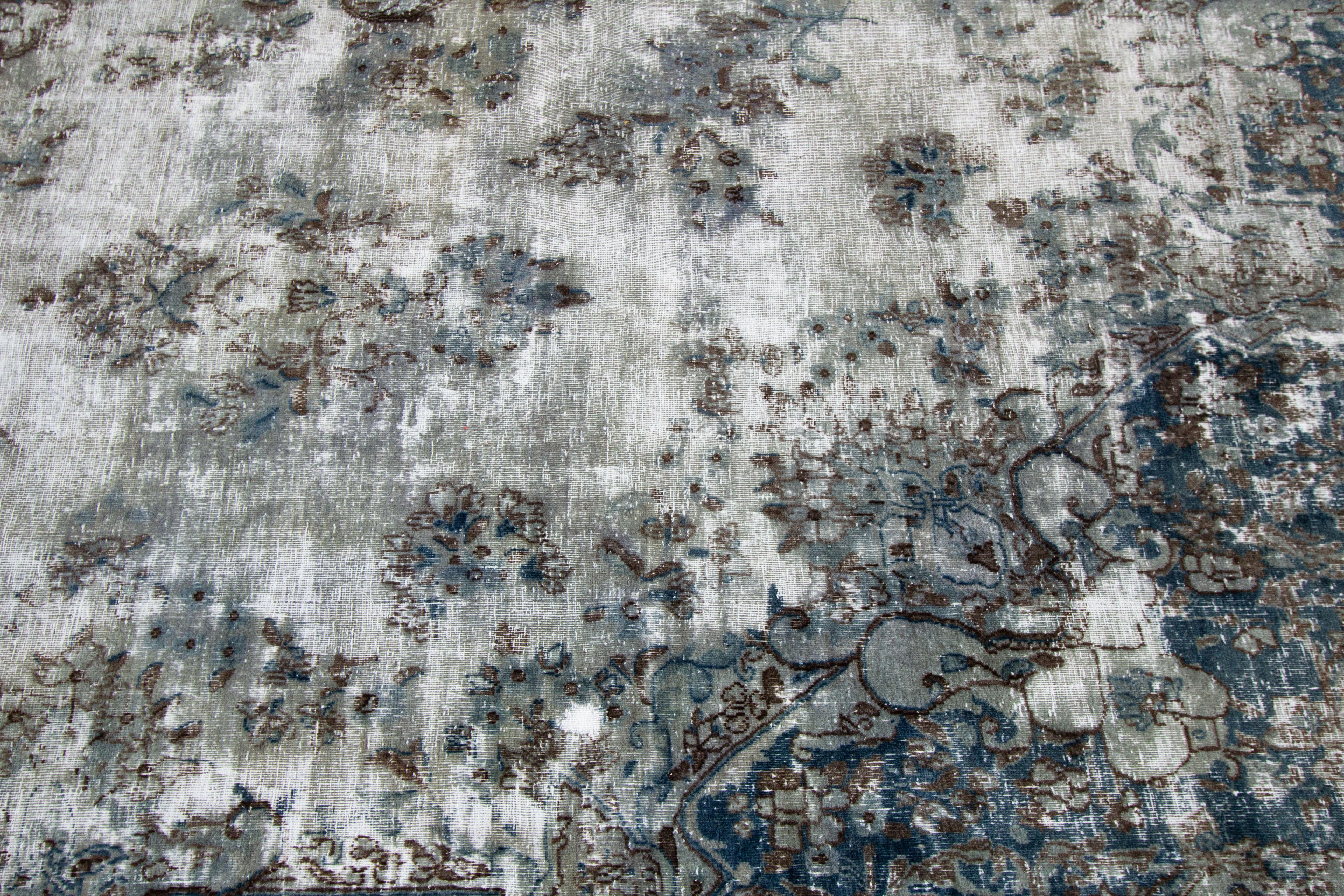 Vintage Distressed Hand-Knotted Wool Rug For Sale 3