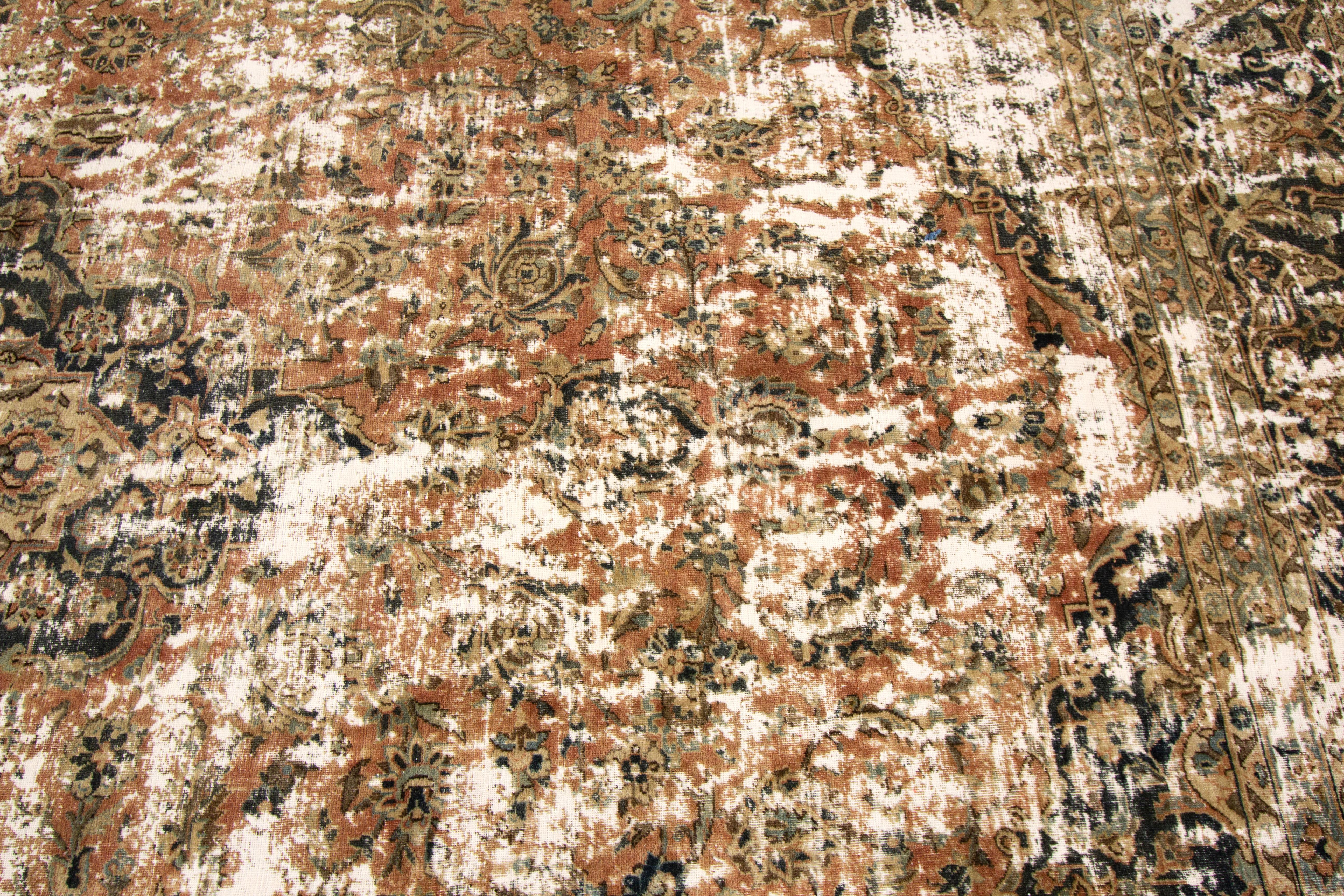 Vintage Distressed Hand Knotted Wool Rug For Sale 2