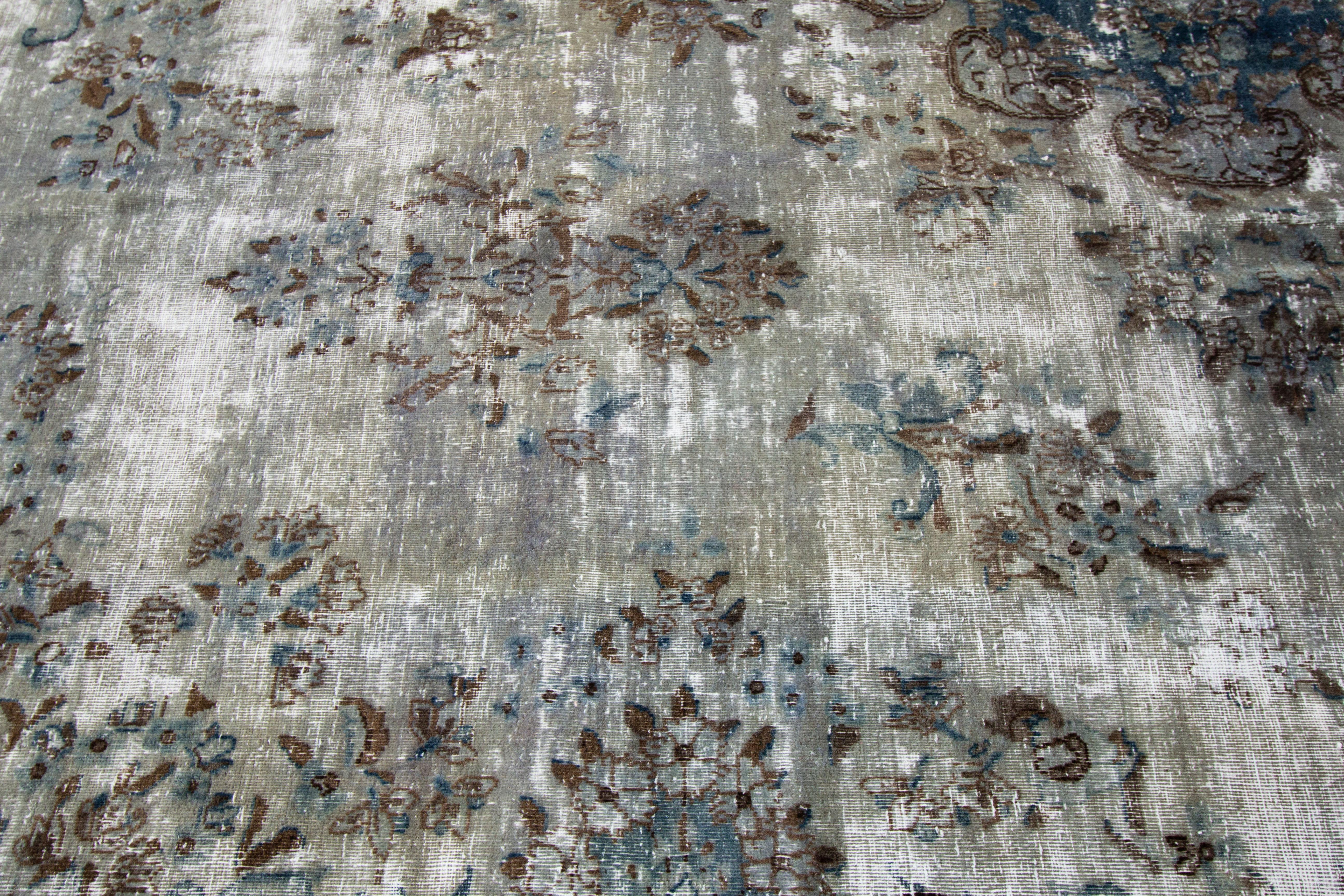 Vintage Distressed Hand-Knotted Wool Rug For Sale 4